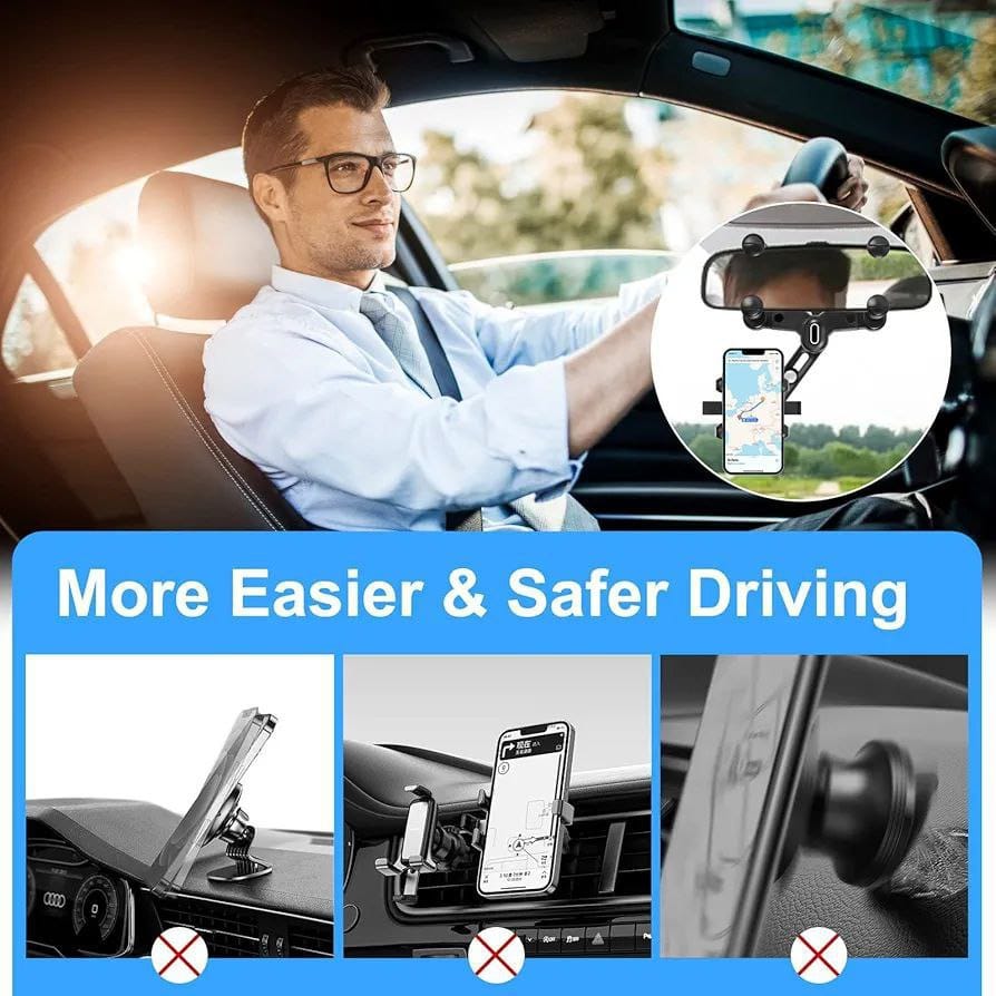 Phone Mount for Car, 2024 Upgraded Rear View Mirror Phone Holder, Universal Mount, Rotatable Phone Holder for Car Compatible - Familymart4u