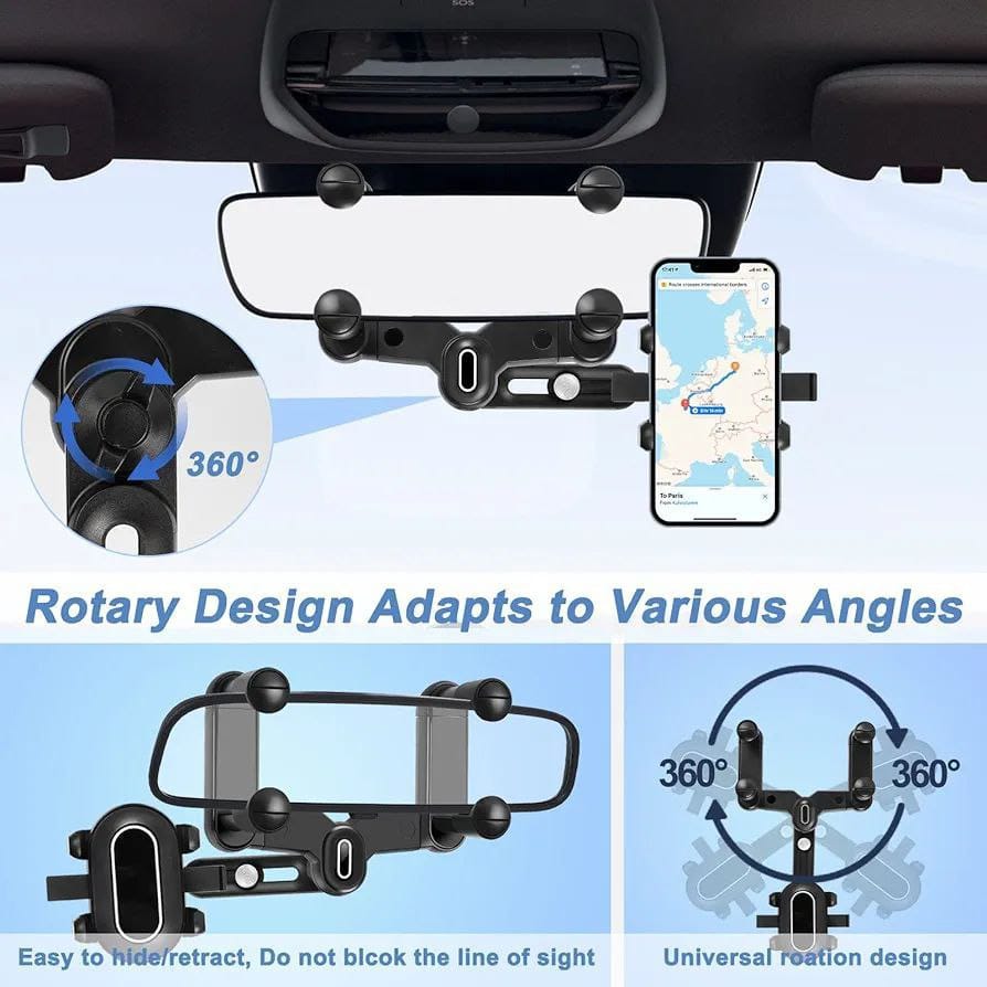 Phone Mount for Car, 2024 Upgraded Rear View Mirror Phone Holder, Universal Mount, Rotatable Phone Holder for Car Compatible - Familymart4u