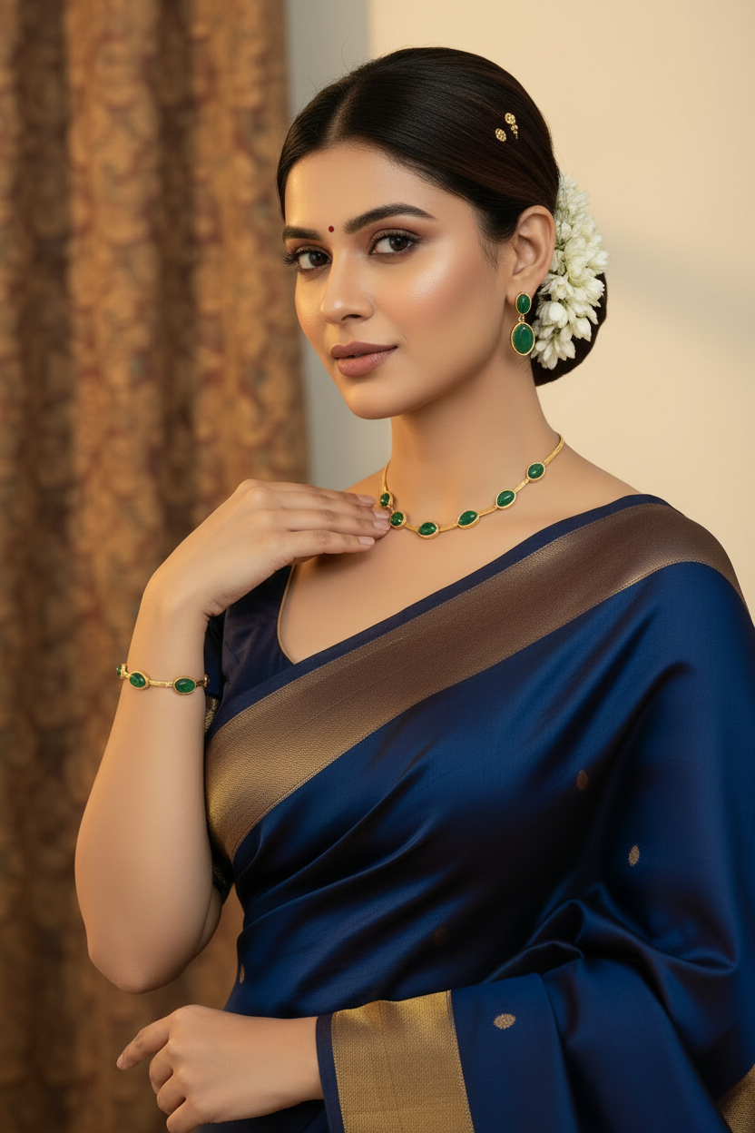 Oval Green Crystal Pendant Necklace Set